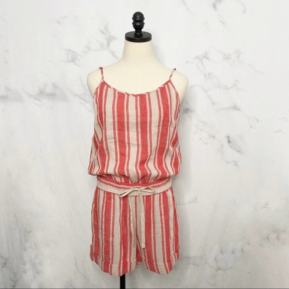 LOFT Pants - Loft Linen Blend Striped Sleeveless Romper Size 6